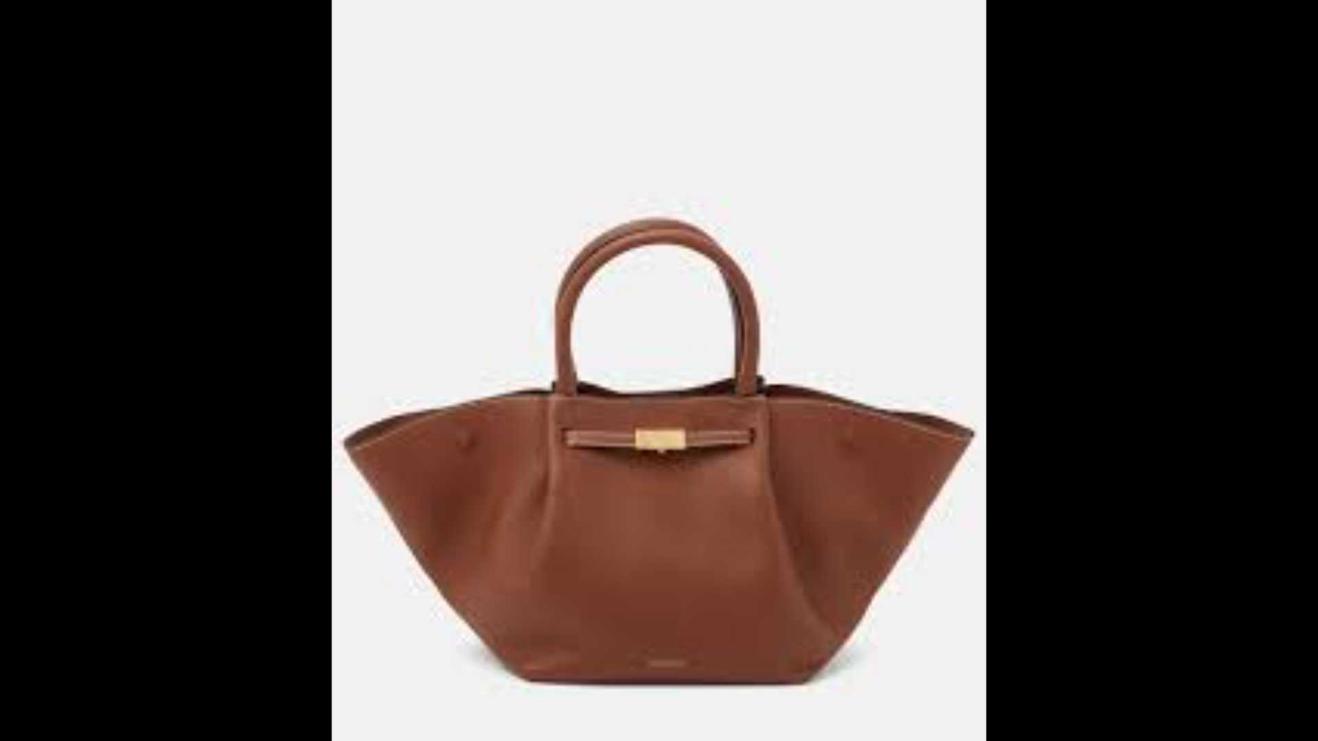 New York Midi Brown Leather Tote Bag - De Mellier